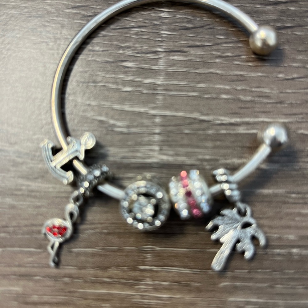 Elegant Silver Bracelet with Pink and Red Charms